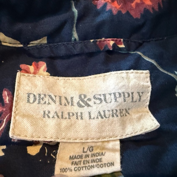 Denim & Supply Ralph Lauren Hawaiian Shirt Floral Short Sleeve Navy Blue Men’s L - Picture 6 of 11
